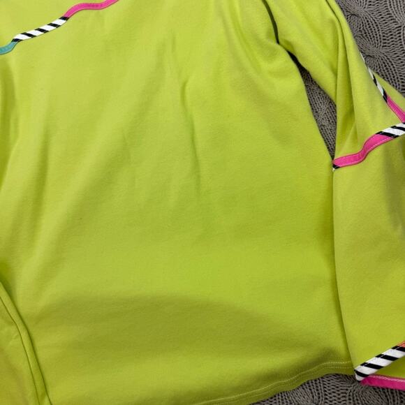 Berek Women’s Lime Green V-Neck Top with Colorful Stripes & Bell Sleeves ~ Smal - Picture 9 of 9